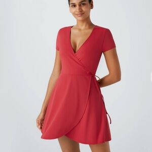 Halara V-Neck Wrap Side Tie Red Dress Flowy Size Medium NWT